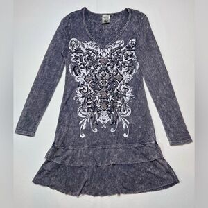 Vocal front and back embellished ruffle mini dress sz Lg V neck Y2K rhinestone